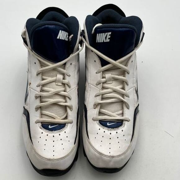 Nike Land Shark Mid Football Cleats Mens Size 12 White Navy Blue 318728-141 - Picture 7 of 13